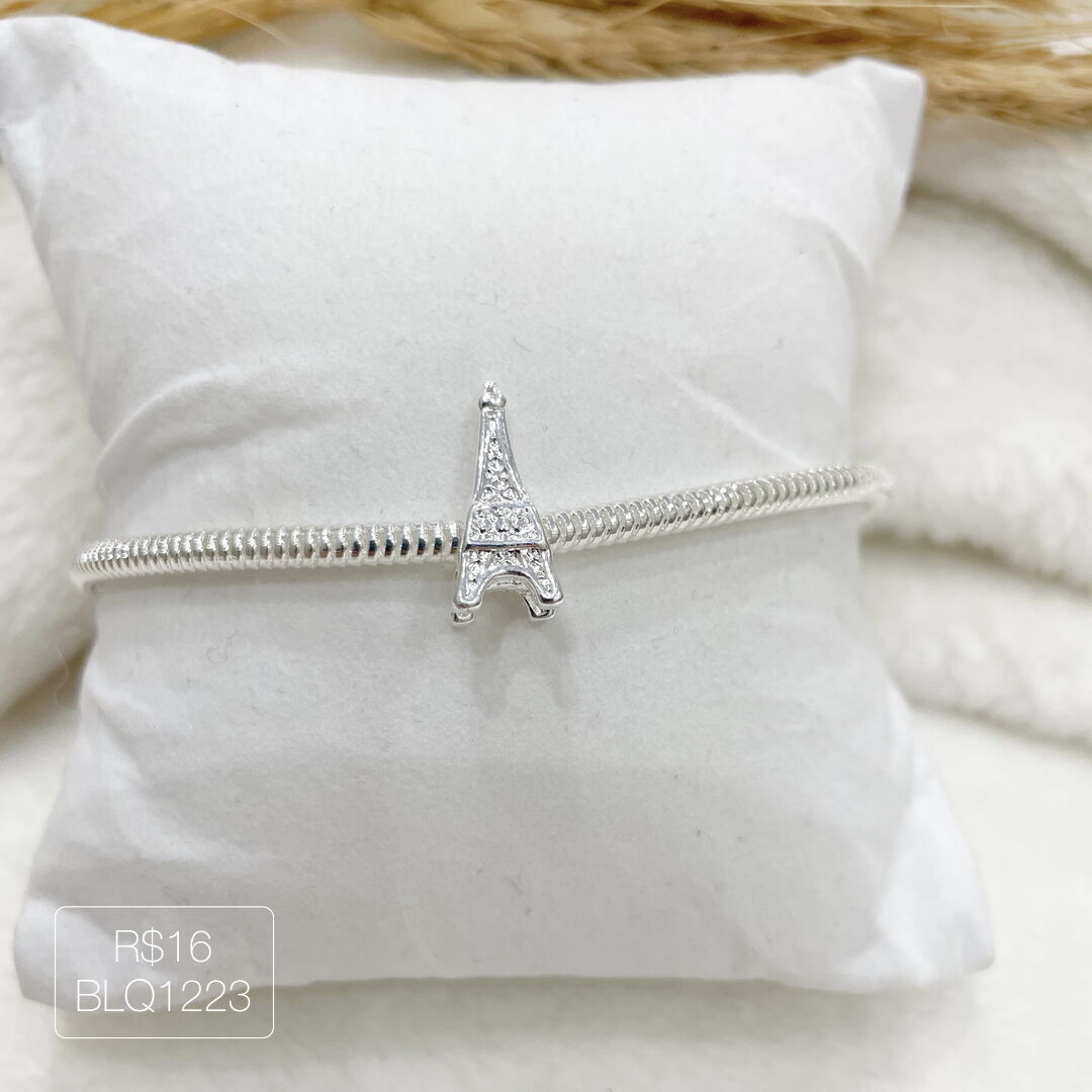 Berloque Torre Eiffel Passador Liso Prateado